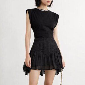 Isabel Marant Etoile Cotton Embroidered Mini Skirt Black Size 34 (2)